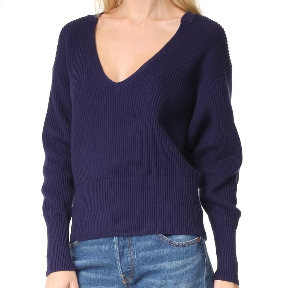 Free People Sweater XS Allure Navy Slouchy Knit Ribbed V-Neck Long Sleeve Classy